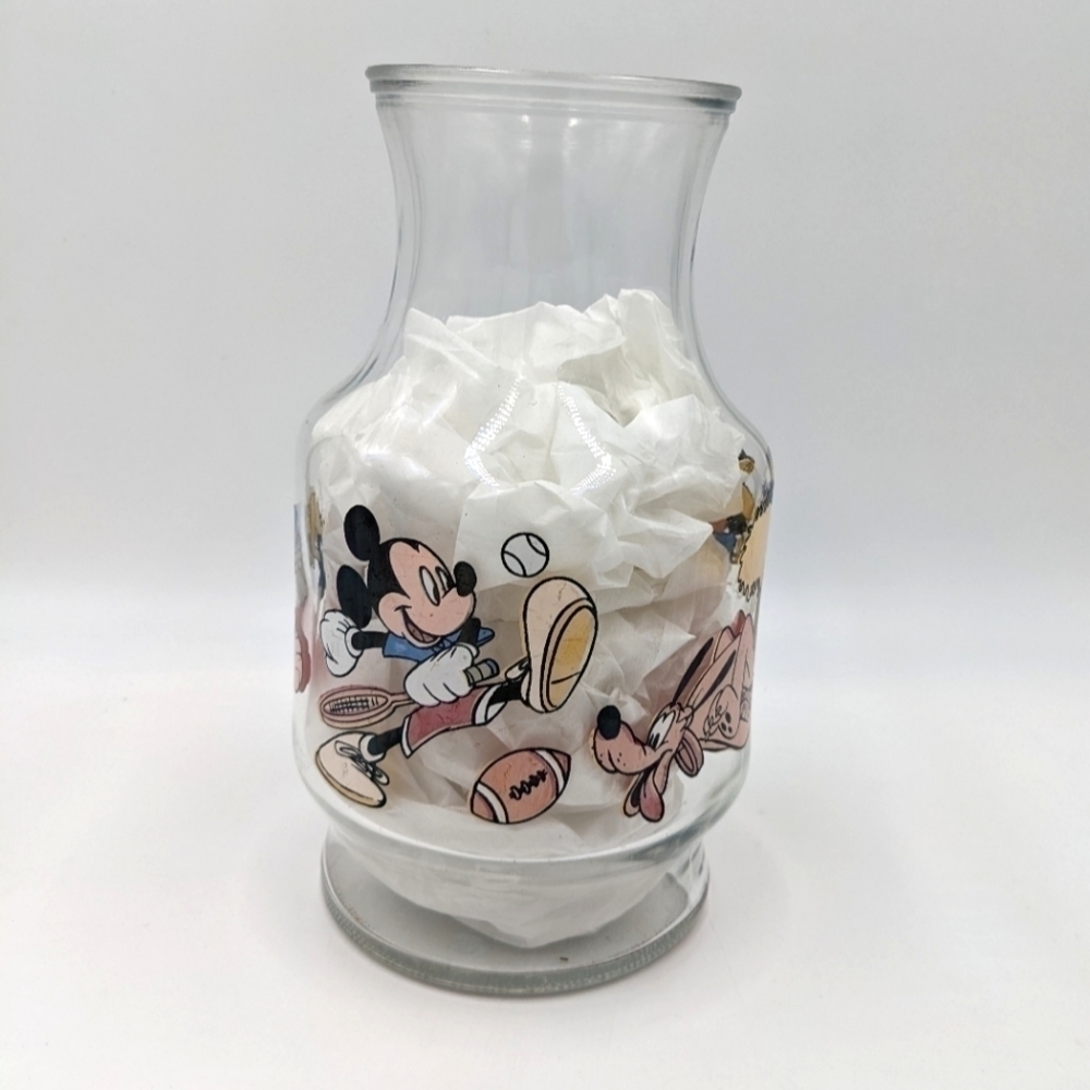 Vintage The Walt Disney Company Glass Vase Mickey Mouse Baseball Sport Flower